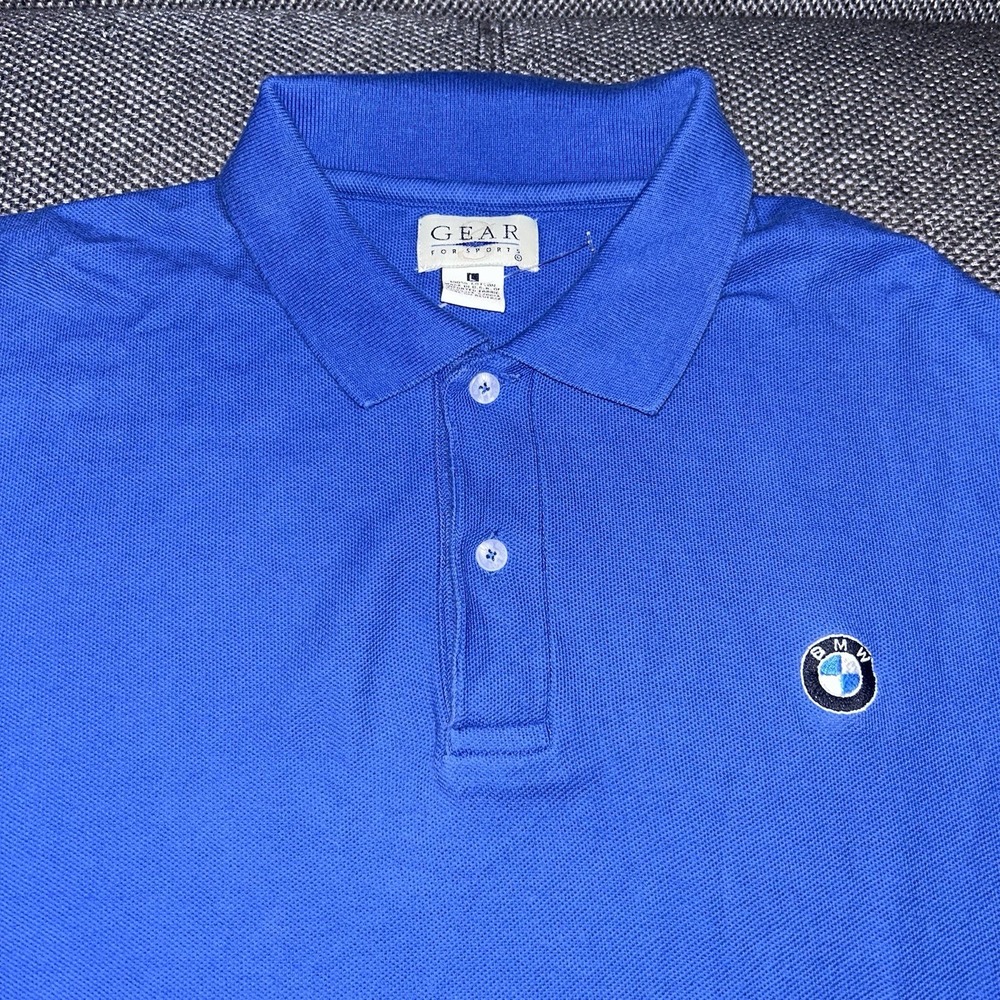 Vintage 90s BMW Motorsports Blue Short Sleeve Polo Shirt Mens Large Made In USA